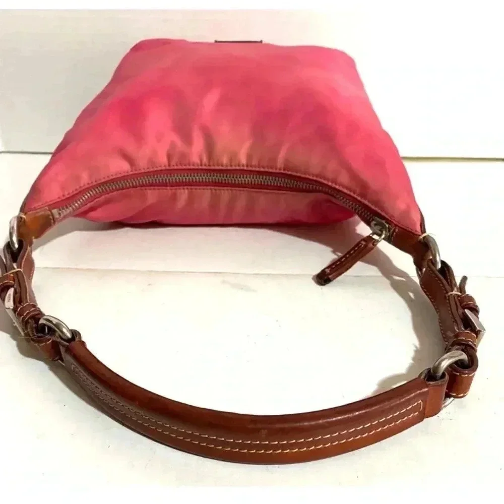 Prada pink distressed nylon hobo handbag